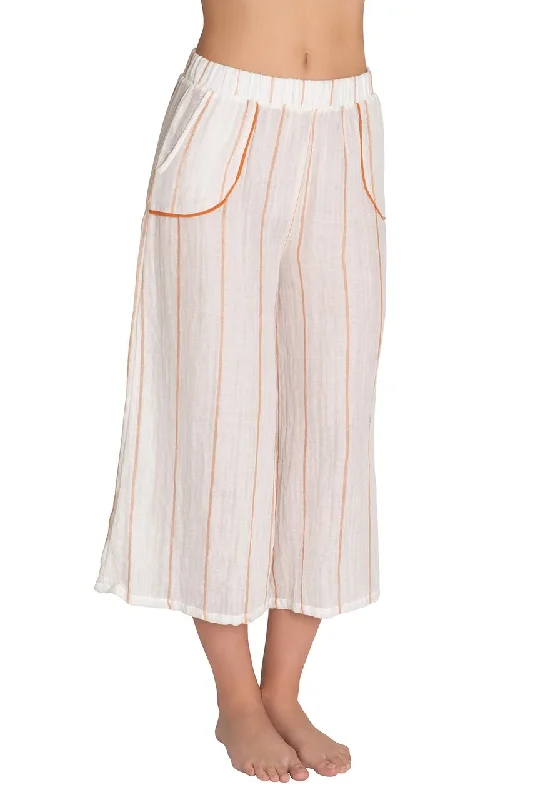 Eberjey Awning Stripe Evie Pant - Cloud/Caramello Elegant Trouser Pants