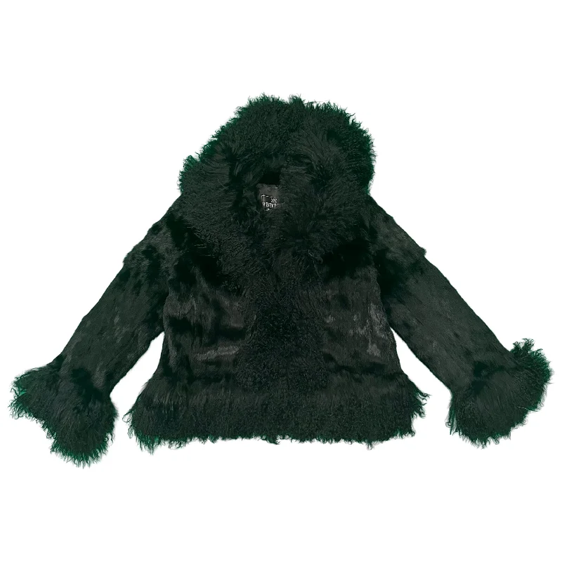 Kashani Women's Black Rabbit / Mongolian Lamb Fur Jacket Faux Fur Jacket Real Fur Jacket Shearling Jacket