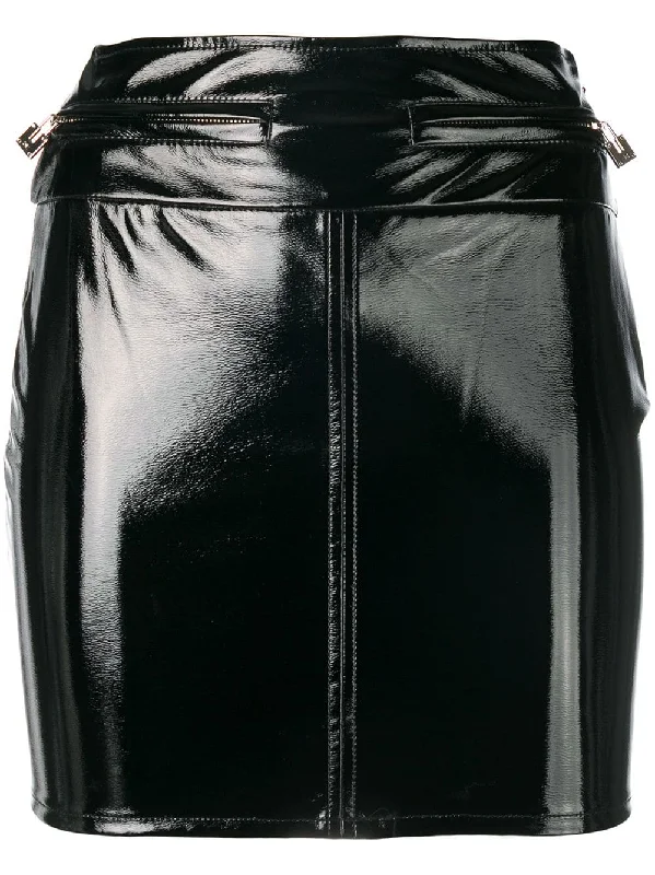 varnished mini skirt belted skirt waist