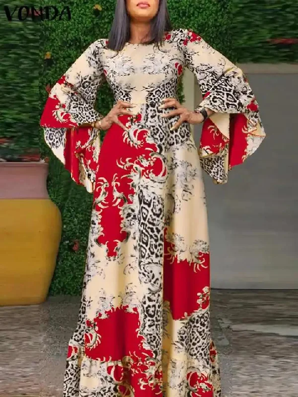 Fashion Bohemian Dress Women VONDA Spring Summer Party Dress XL X1969712 Turtleneck Warm Winter