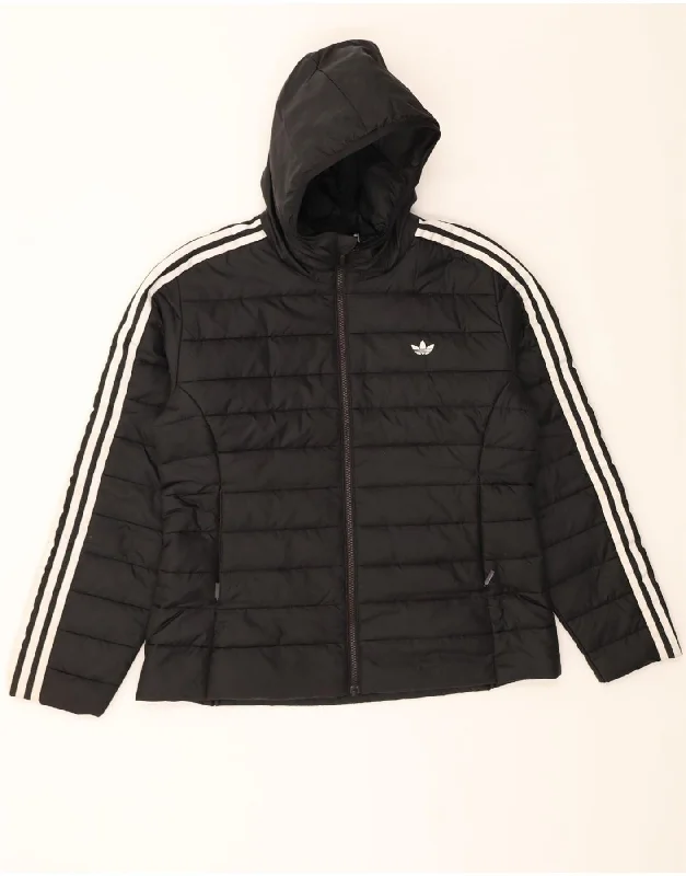 ADIDAS Womens Hooded Padded Jacket UK 18 XL  Black Polyester Belted Jacket Elasticated Jacket Padded Jacket