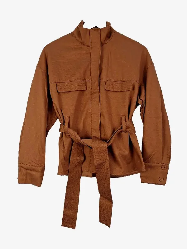 Witchery Cinnamon Boxy Waist Tie Jacket Size 6 Notch Collar Peter Pan Collar Cowl Neck