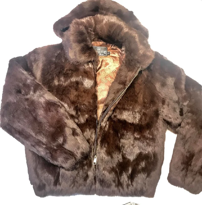 Winter Fur Women's Brown Rabbit Fur Jacket V-Neck Jacket Boat Neck Jacket Square Neck Jacket