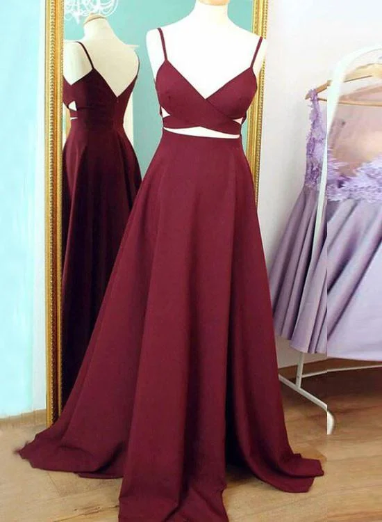 Burgundy V-neckline Straps Prom Dresses , Charming Party Dresses, Formal Dresses Tunics Vintage classic
