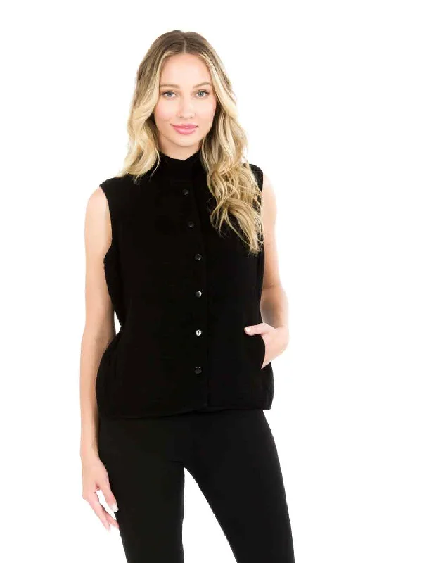 Tianello TENCEL™ "Rose" Cotton Jacquard Sleeveless "Oxford" Vest Jacket with Side Pockets Front Pockets Side Pockets Patch Pockets