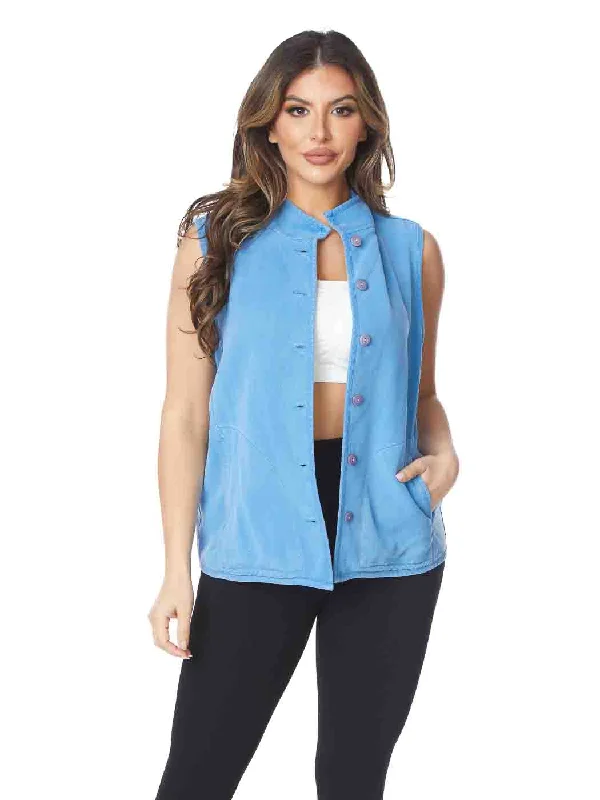 Tianello TENCEL™  Sleeveless "Oxford" Vest Jacket, Lined, & Side Pockets Welt Pockets Slit Pockets Flap Pockets