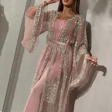Ladies Sexy Wedding Long Party Dress Elegant Gorgeous Shiny Women Evening Dress Fashion Stitching Flare Sleeve Slit Maxi Dresses 2XL B-45706 Lace Sexy Club