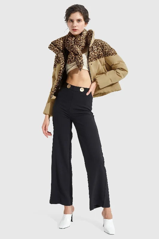 Ultra Short Leopard-Print Down Jacket Notch Collar Jacket Peter Pan Collar Jacket Cowl Neck Jacket
