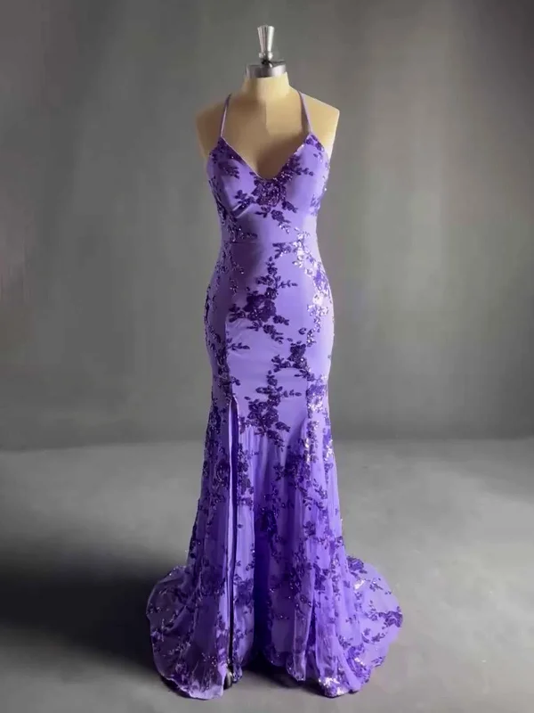 Harley V Neck Slit Cross Back Sequin Mermaid Prom Dresses Tunics Luxurious high-end