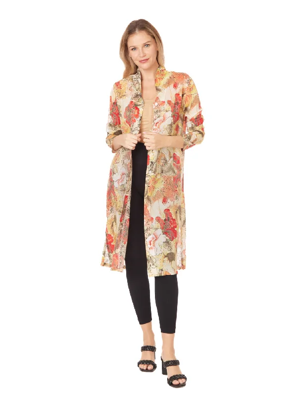 Tianello Sueded CUPRO™  Print "Lotus" Long "SELENA"  Duster Jacket V-Neck Jacket Boat Neck Jacket Square Neck Jacket