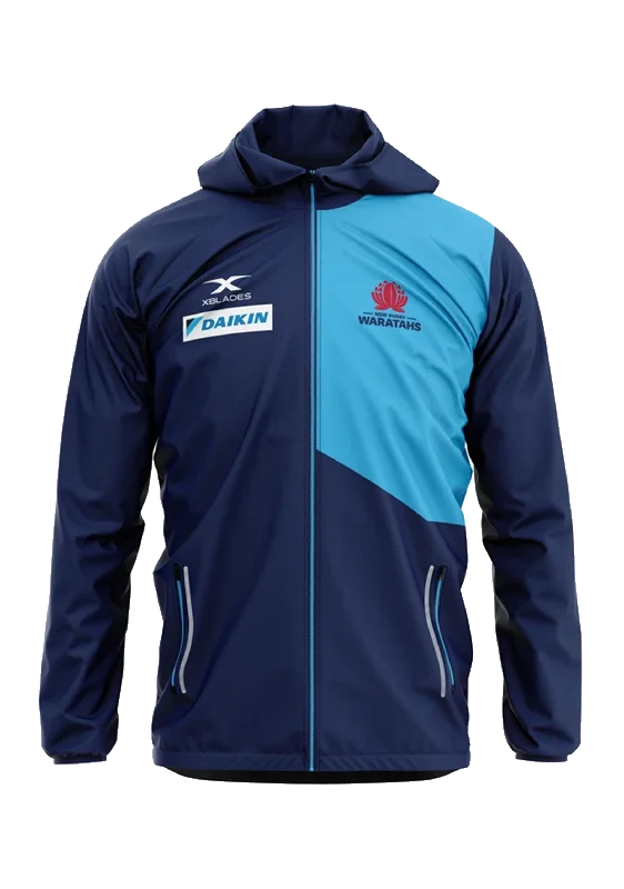 Xblades Womens NSW Waratahs Wet Weather Jacket 20 <BR> WAR-WWJ-L20-W NAVY SKY A-Line Jacket Boat Neck Shawl Collar