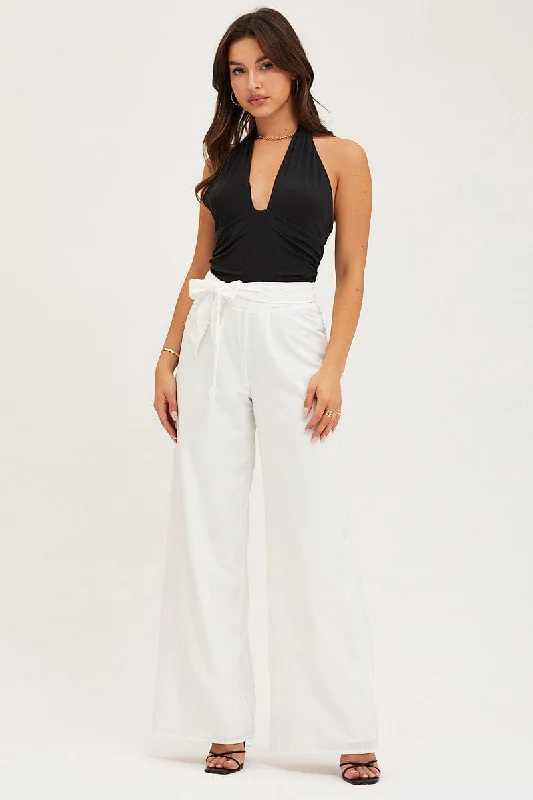 White Wide Leg Pants High Rise Trendy Wide-Leg Pants