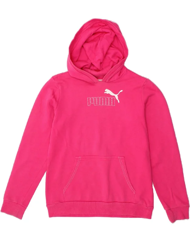 PUMA Womens Graphic Hoodie Jumper UK 10 Small Pink Colourblock Cotton Oversized Hoodie Comfort Casual