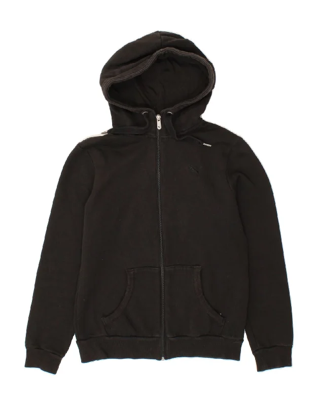 PUMA Womens Zip Hoodie Sweater UK 10 Small  Black Cotton Hoodie with Half-Zip Sporty Casual