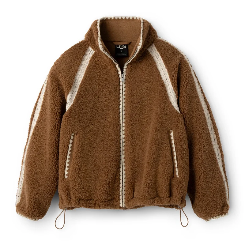 UGG® Nikia Crochet UGGfluff Jacket (Women) - Chestnut One-Shoulder Jacket Off-the-Shoulder Jacket Asymmetrical Jacket