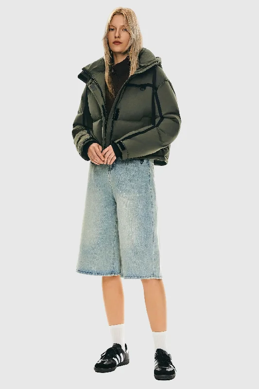 Cropped Puffer Jacket Winter Quilted Mesh Jacket Canvas Jacket Denim Jacket