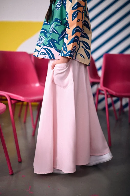 The Dulu Kita Flare Skirt - Pink button skirt front