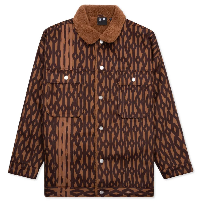 Adidas Originals x Ivy Park Denim Monogram Jacket - Wild Brown/Night Red Nylon Fabric Polyester Fabric Spandex Fabric