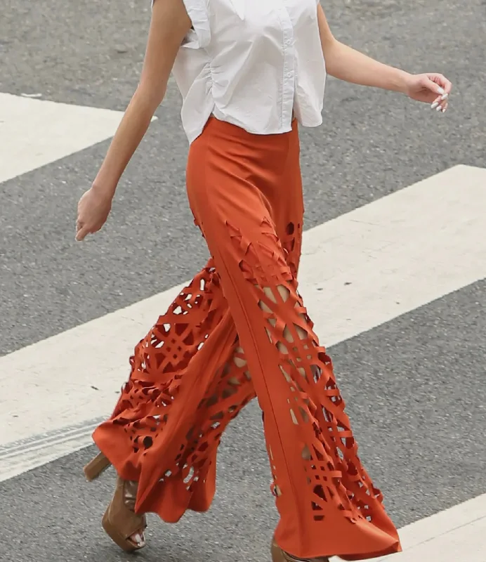 Laser Cut Black Pants (Image - red shown) Soft Stretch Trousers
