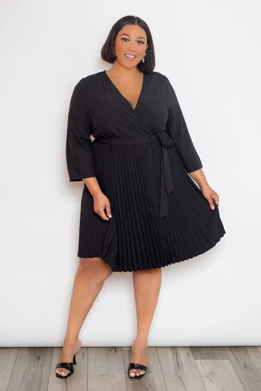 Mini Surplice Pleated Dress Tunics Vintage classic
