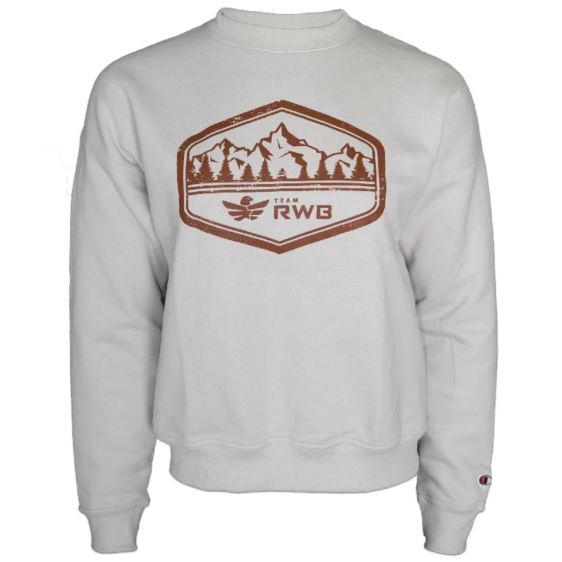 Women's Campsite Crew Neck Sweatshirt - Sand Hoodie with Distressed Vintage Worn