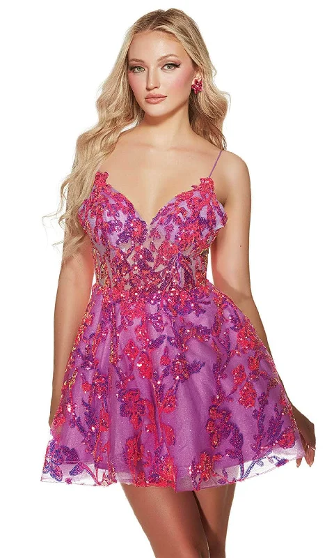 Alyce Paris 3769 - V-Neck A-Line Cocktail Dress Halter Neckline Beach