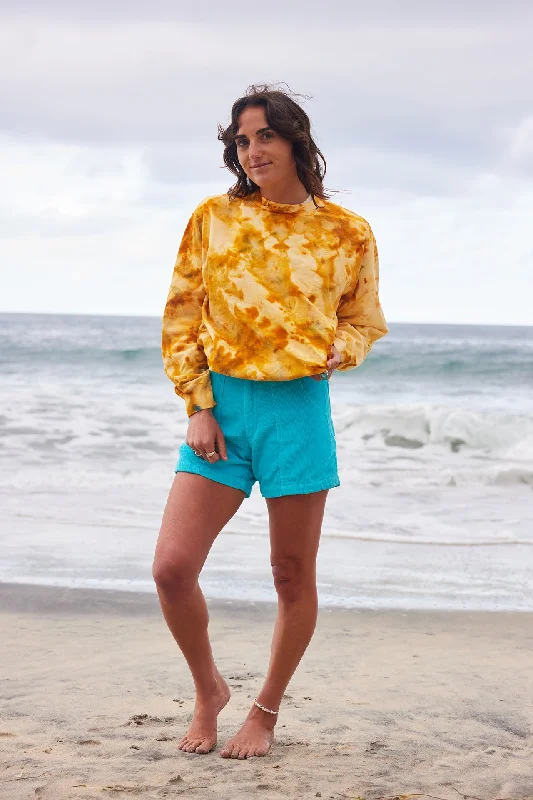 Soft Haus -Dust Dye Sweatshirt Turmeric Hoodie with Side Slits Relaxed Casual