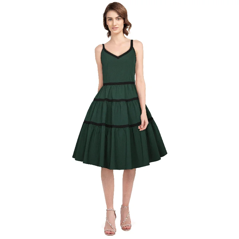 Tiered Swing Dress in Green Tunics Print Colorful