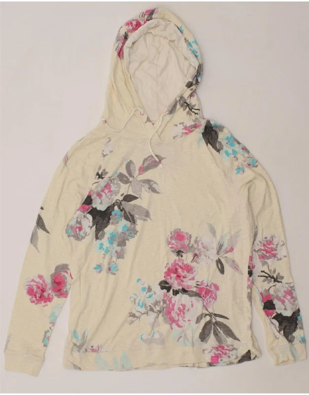 JOULES Womens Hoodie Jumper UK 18 XL Beige Floral Cotton Hoodie with Strings Custom Fit Adjustable