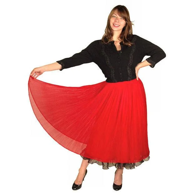 Vintage Skirt Red Pleated Nylon Chiffon 1940S Small 25" Waist spandex blend skirt