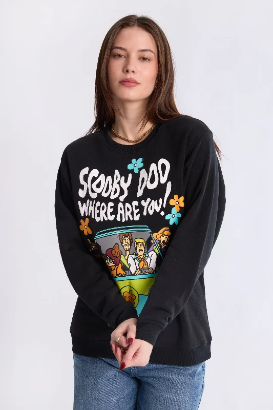 Scooby-Doo Graphic Crew Neck Sweatshirt Hoodie with Rolled Sleeves Casual Relaxed