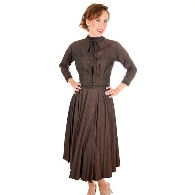 Vintage Ladies Wasp Waist Suit Late 1940s Circle Skirt Brown36-23-Free casual skirt length