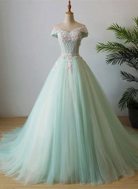 Beautiful Green Sweet 16 Gown, Prom Dress , Off Shoulder Party Dress Tunics Office stylish