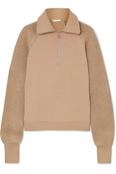 Cotton-terry and ribbed-knit sweatshirt Hoodie with V-Neck Classic Versatile