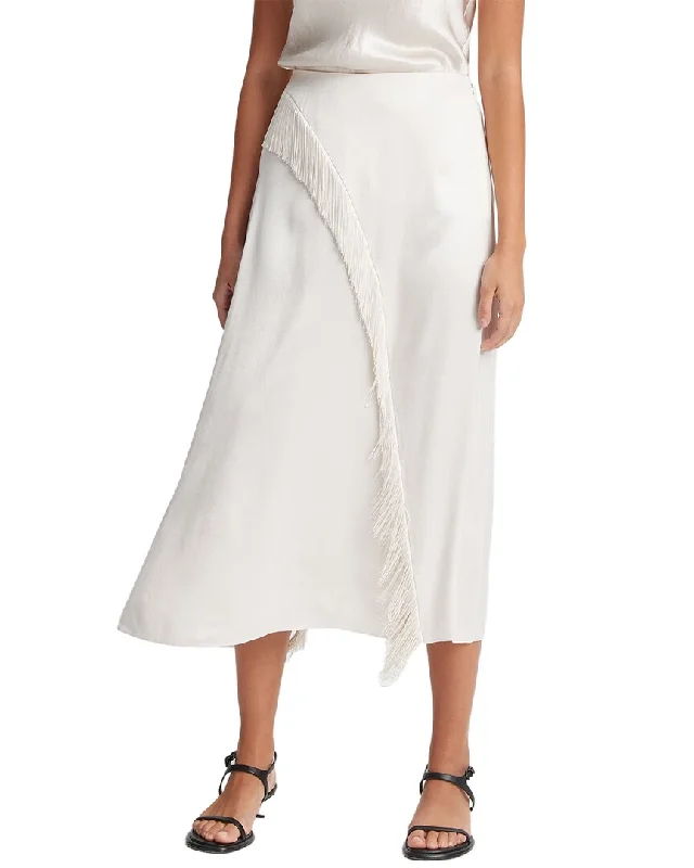 Vince Fringe Draped Asymmetric Skirt lace skirt intricate