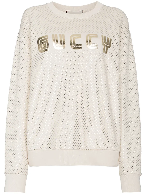 Guccy Print Sweatshirt Hoodie with Ribbed Neckline Snug Warm