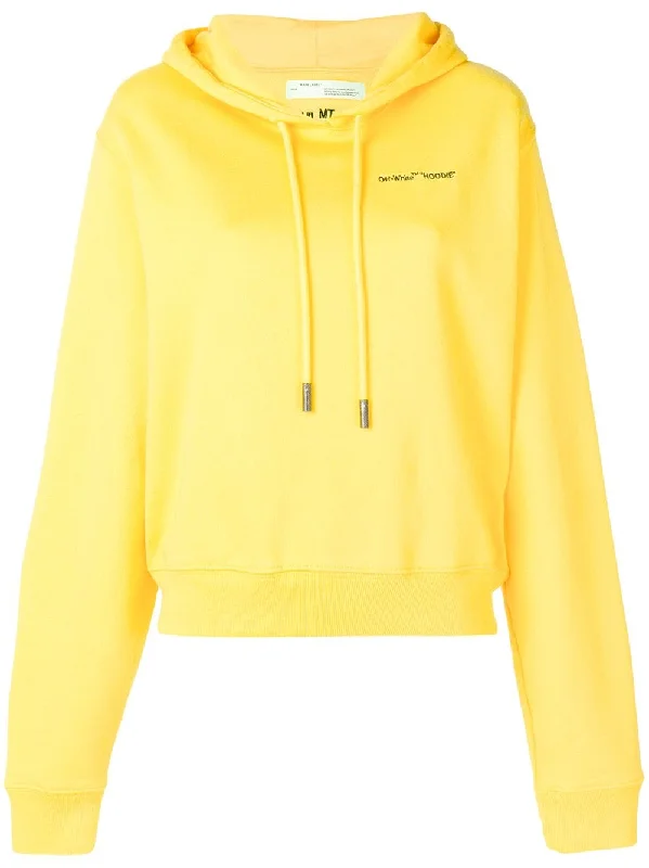 Yellow Logo Embroidered Cropped Long Sleeve Cotton Hoodie Hoodie with Belted Waist Structured Tailored