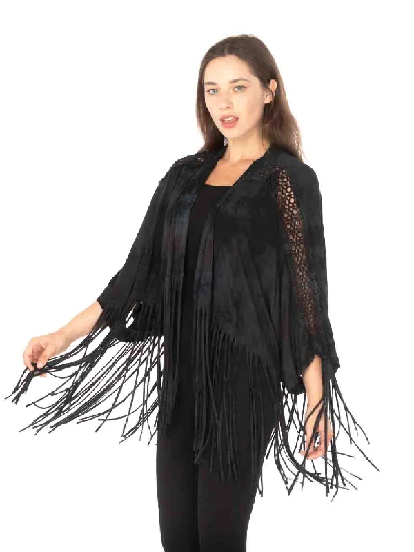 Tianello™ T-Party Knit "Paloma" Fringed Jacket Elasticated Jacket Padded Jacket Insulated Jacket