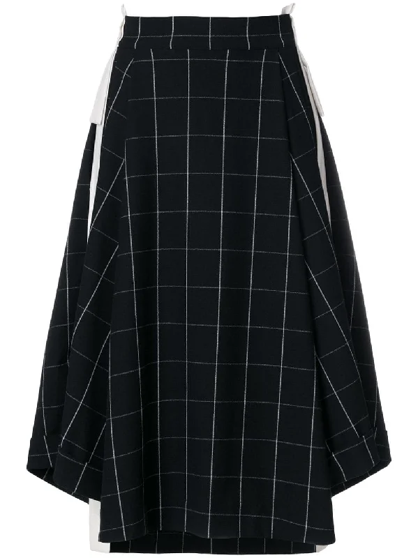 Meter checked asymmetric skirt denim skirt durable