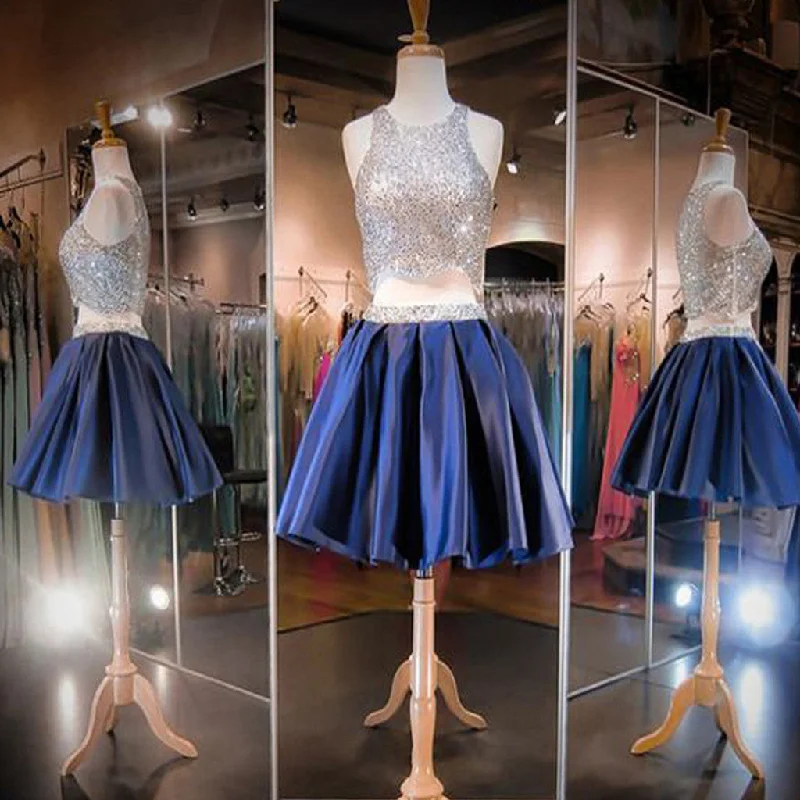 Blue sequin two pieces sparkly off shoulder sexy homecoming prom dress,BD0013 Tunics Bridal satin