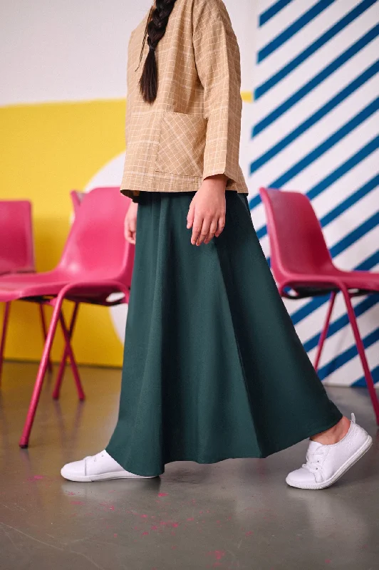 The Dulu Kita Flare Skirt - Emerald Green zip skirt side