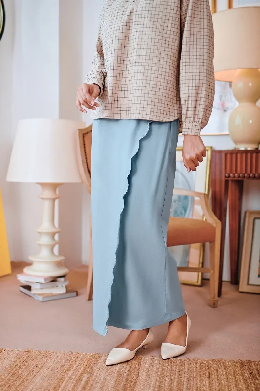 The Narik Women Scallop Folded Skirt - Light Pigeon Blue denim skirt fashionable