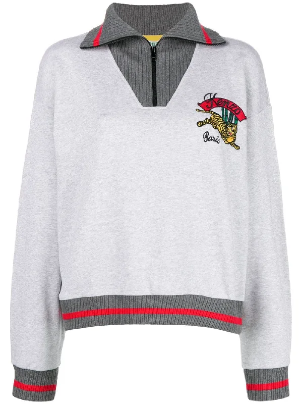Bamboo Tiger zip-up sweatshirt Hoodie with Crew Neck Simple Timeless