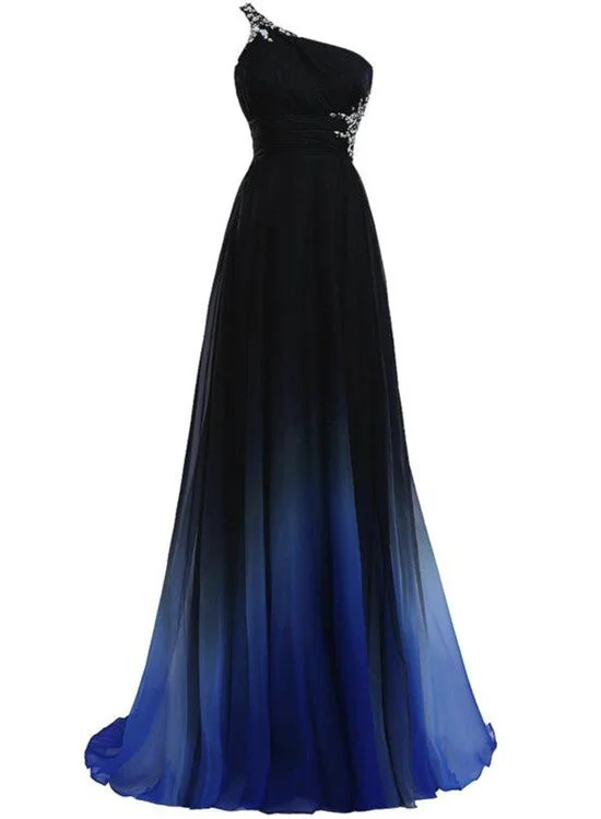 Gradient Blue One Shoulder Beaded Elegant Party Dress, Beautiful Prom Dress, Party Dress 2019 Tunics Party sparkling