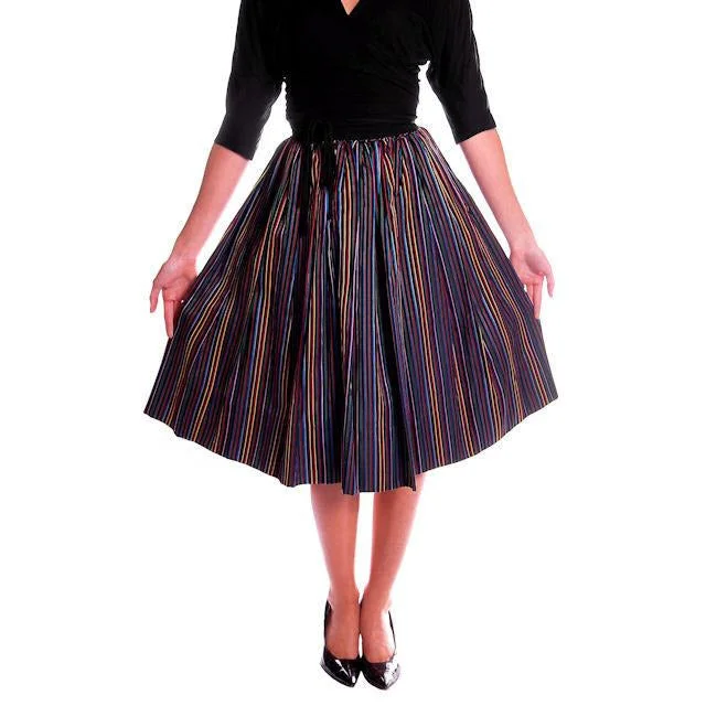 Vintage Skirt Black w/ Bright Primary Stripes 1940's XS pencil skirt chic