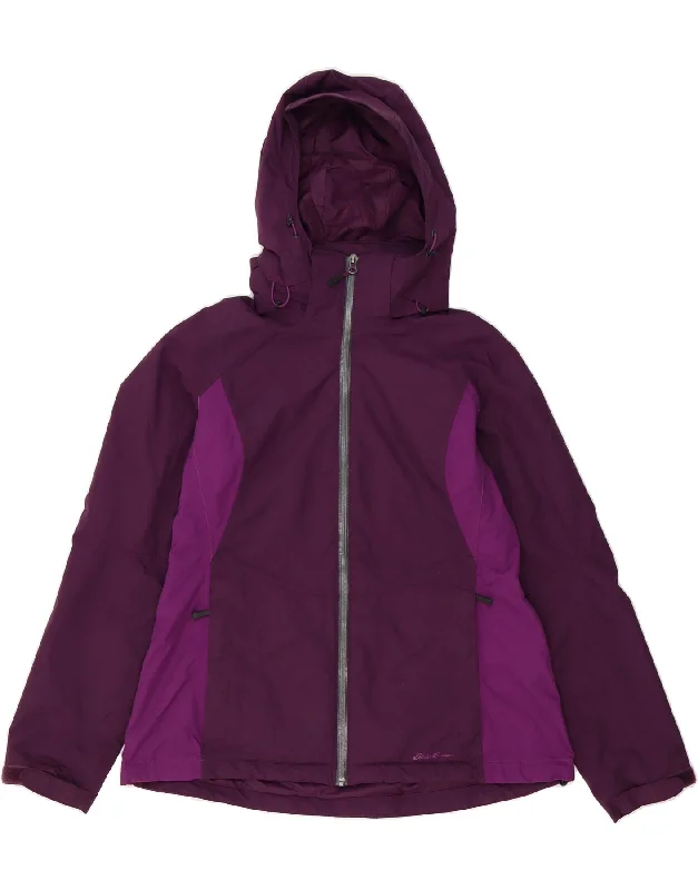 EDDIE BAUER Womens Hooded Rain Jacket UK 16 Large Purple Colourblock Nylon Wool Jacket Cashmere Jacket Tweed Jacket