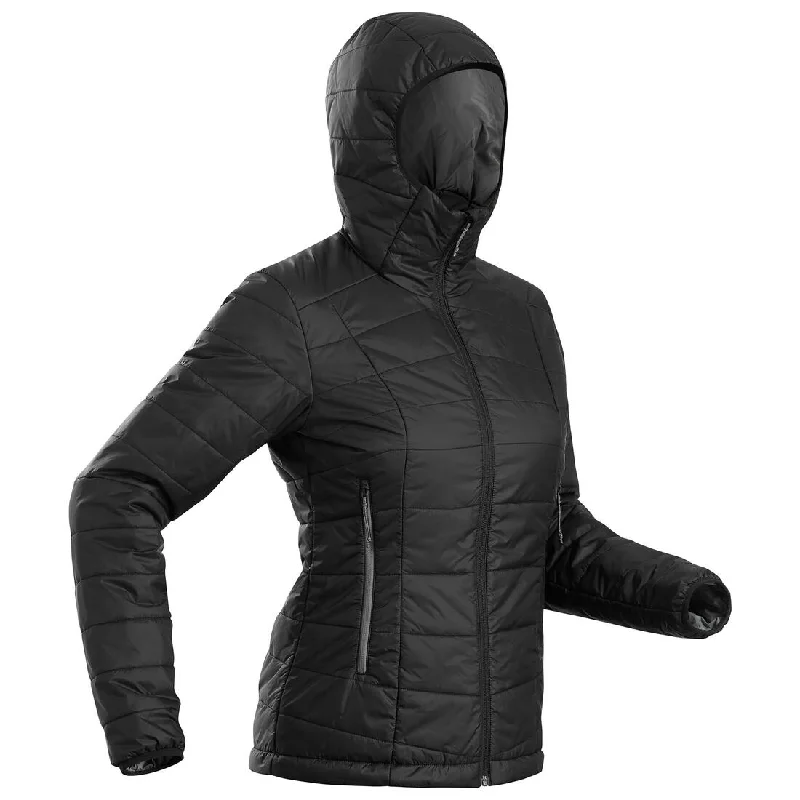 Women's Mountain Trekking Padded Jacket with Hood - MT100 -5°C A-Line Jacket Boat Neck Shawl Collar