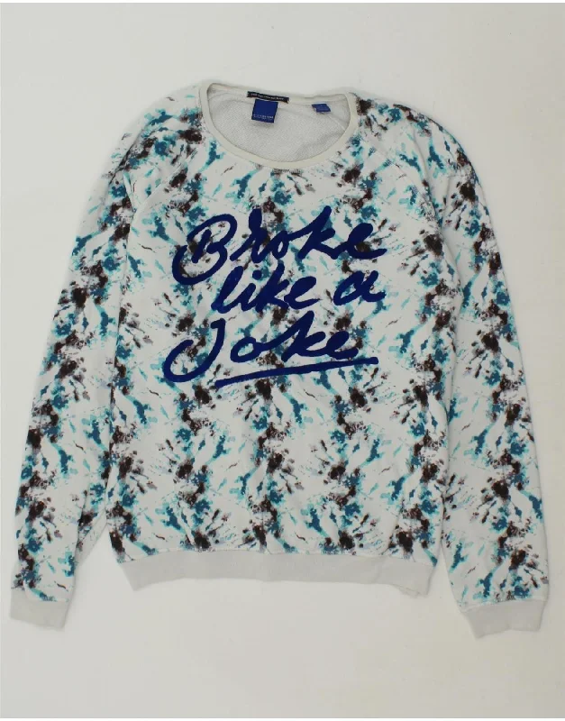 SCOTCH & SODA Womens Graphic Sweatshirt Jumper UK 16 Large Blue Tie Dye Hoodie Jacket Zipper Layering