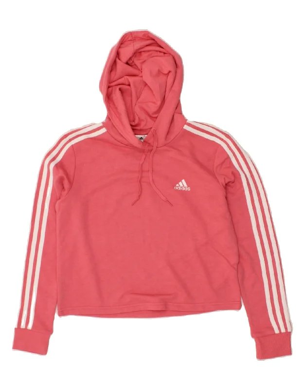 ADIDAS Womens Crop Hoodie Jumper UK 8/10 Small Pink Cotton Hoodie with Sequins Glamorous Eye-catching
