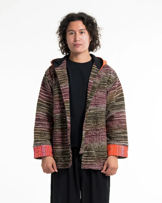 Light Hooded Button Hand-Woven Cotton Embroidered Jacket in Green Burgundy Embroidered Jacket Appliqued Jacket Beaded Jacket